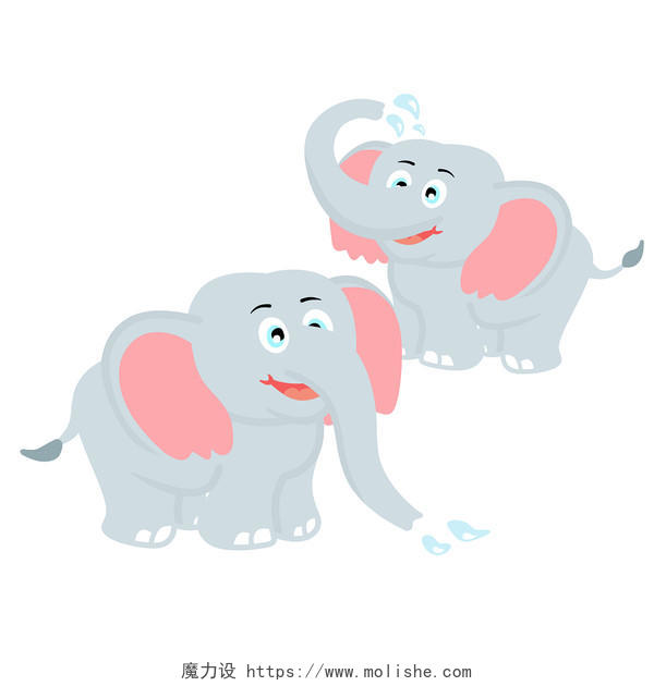 两只大象卡通画拟人保护动物素材大象元素